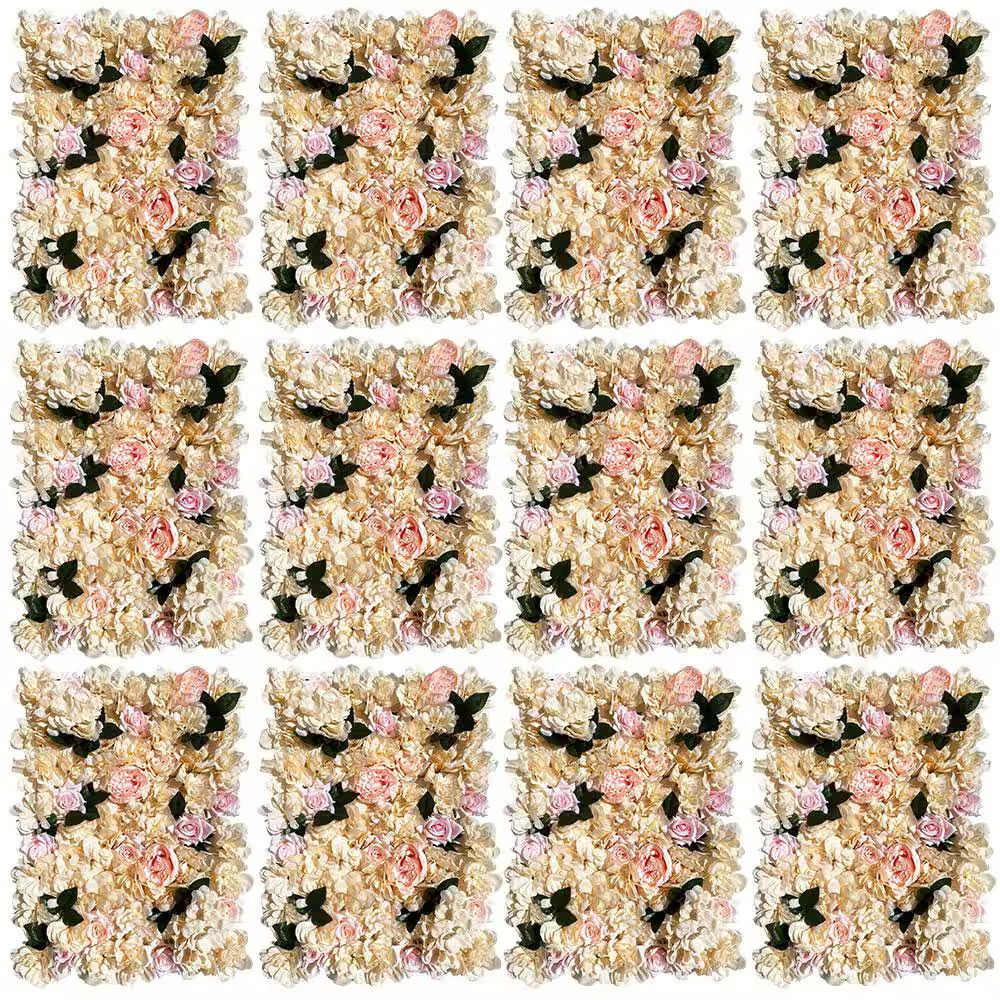 12- Pcs 23.62 In. X 15.74 In. Artificial Silk Rose Flower Wall Panel Hedge for W