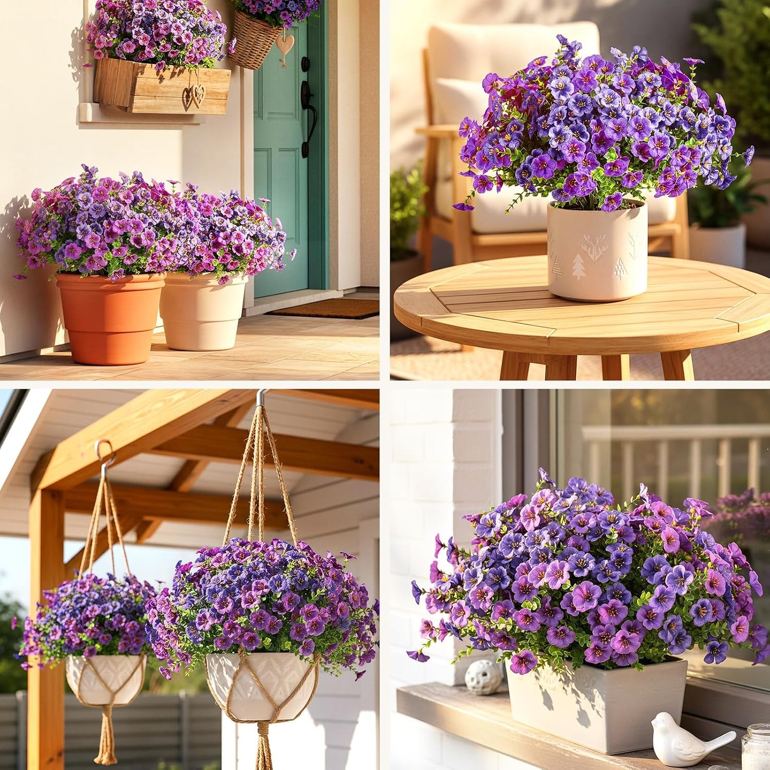 2 Set 24″ Artificial Geraniums with Stakes Outdoor, UV Resistant Artificial