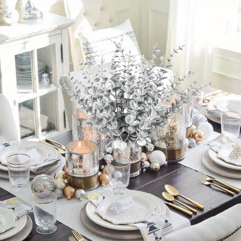 8Pcs Eucalyptus Stems Artificial Leaves Branches Winter Christmas Bouquet Decor
