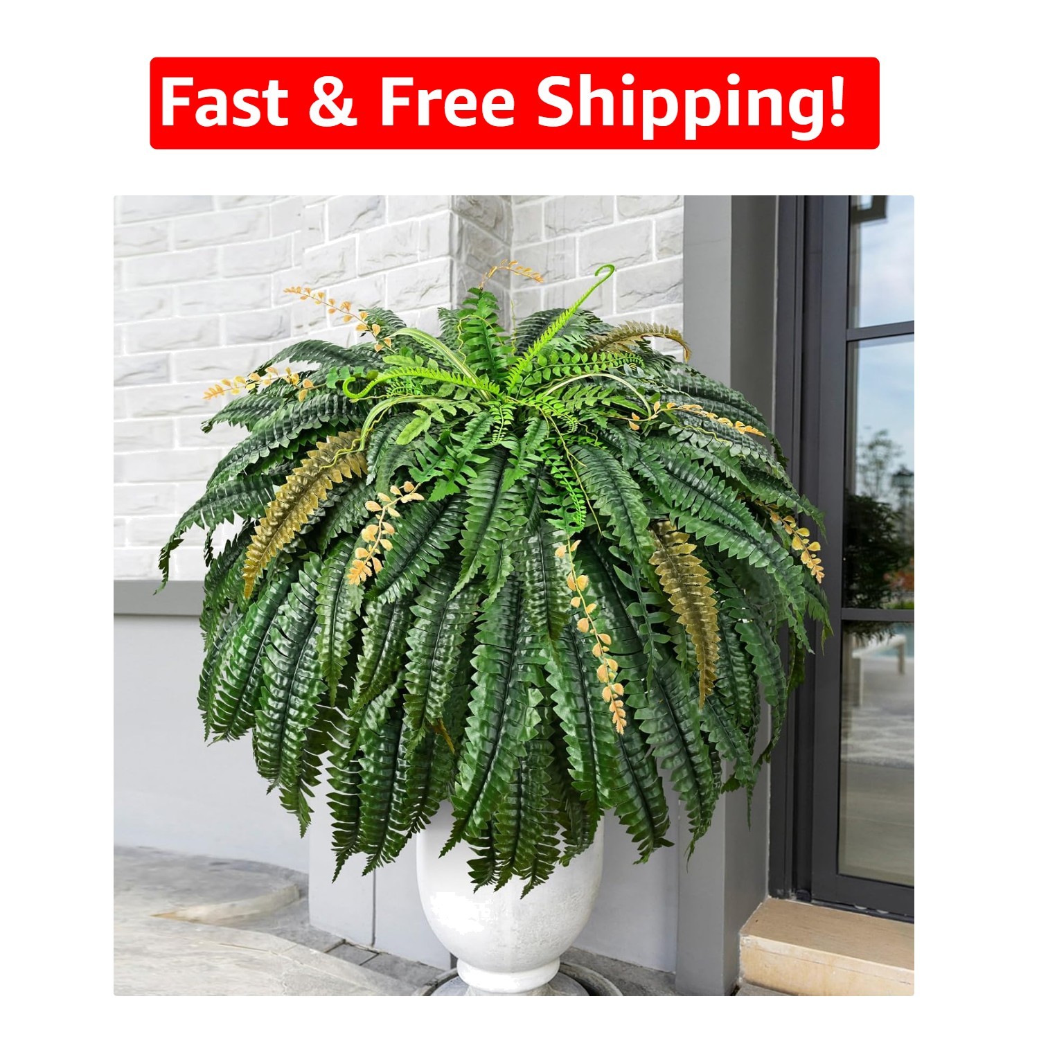 48-Inch UV Resistant Faux Boston Fern with 133 Lush Leaves for Outdoor Charm