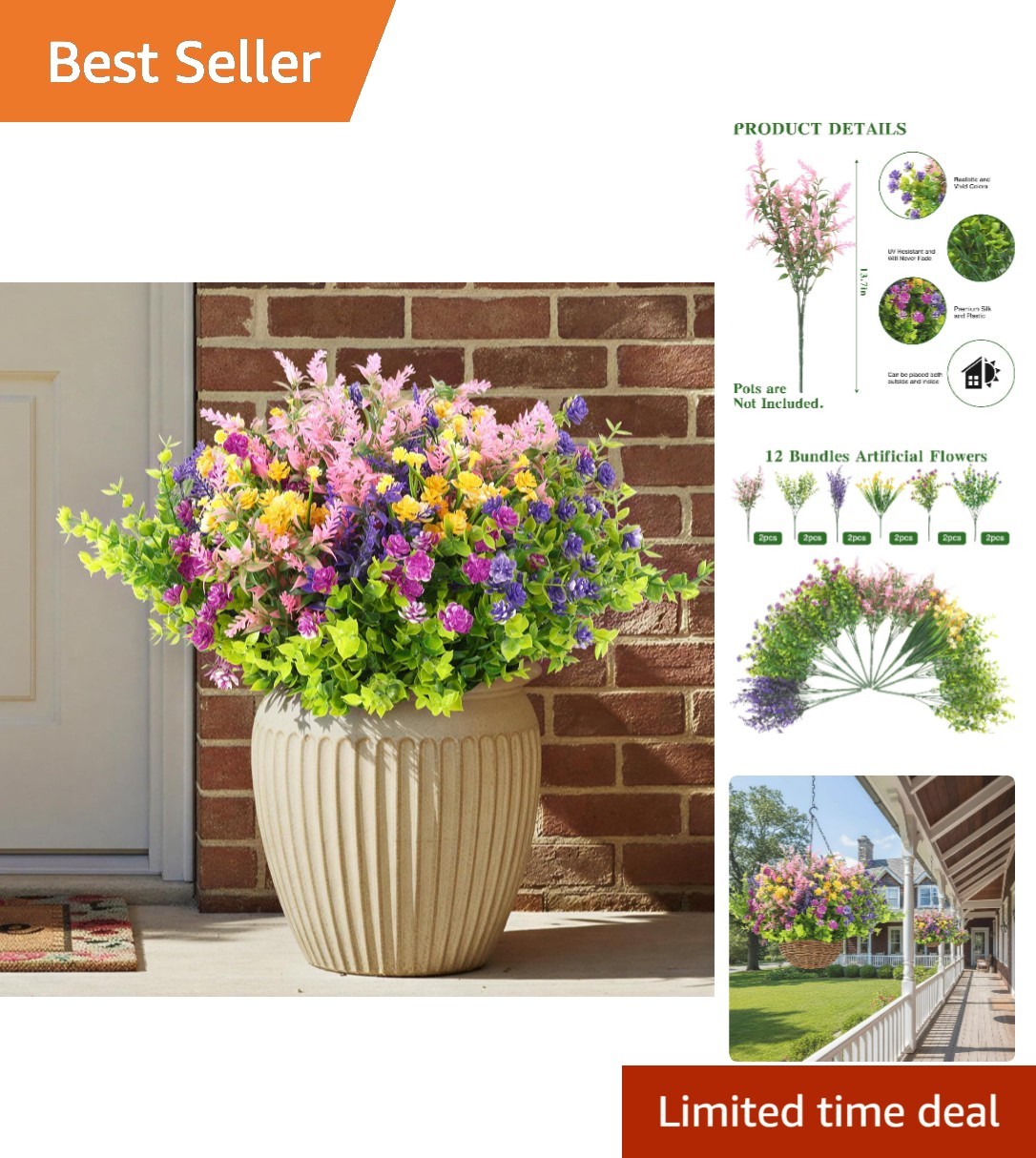 Chic Artificial Flower Arrangement for Home: 12 Colorful Bundles for Easy Decor