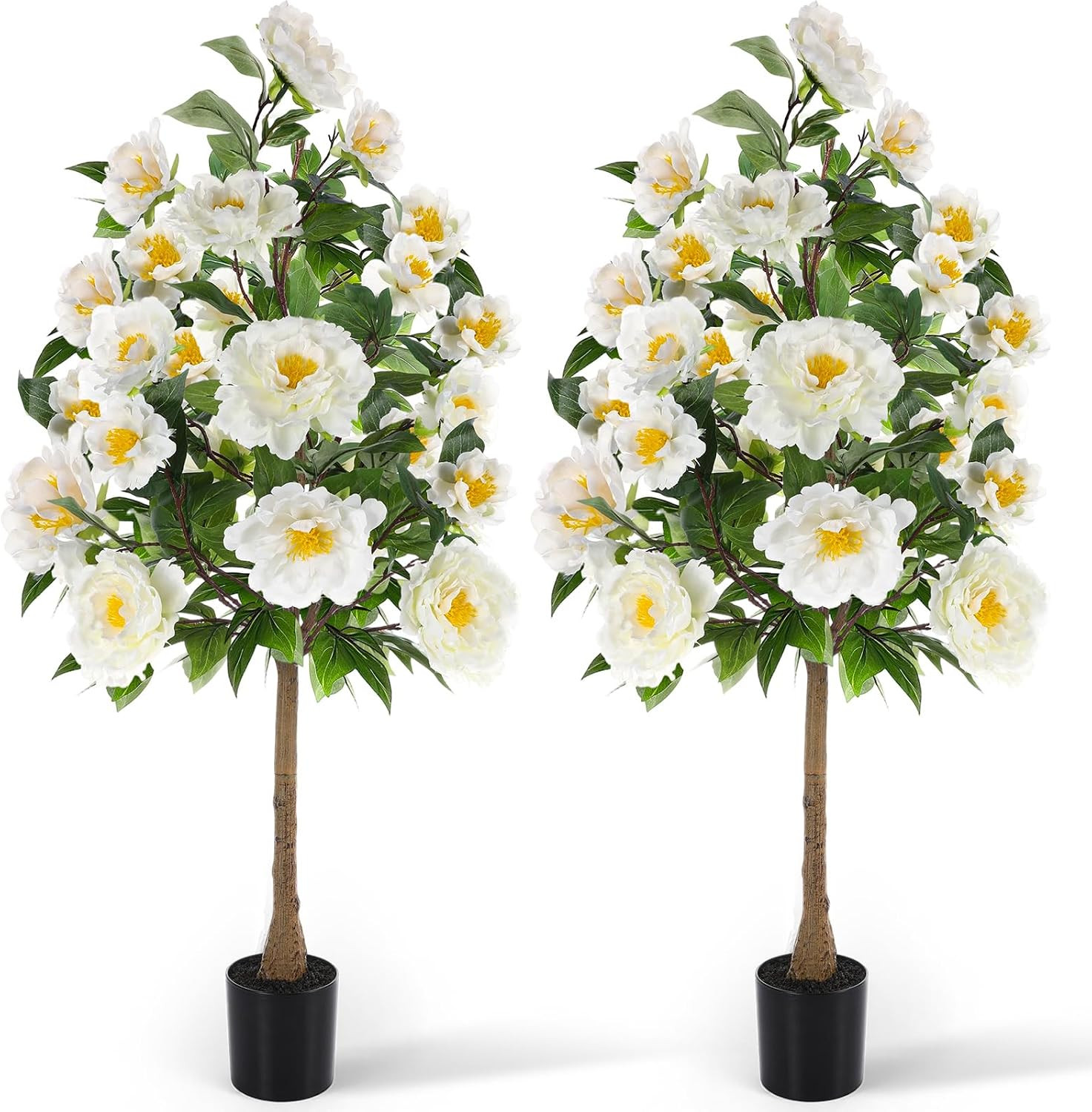 2 Pack 4FT Artificial Peony Trees in Pot – Realistic Faux Flowers for Decor