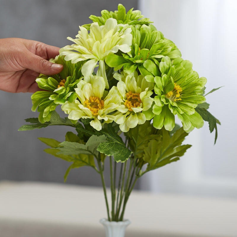 17″ Green Artificial Zinnia Decorative Floral Bush