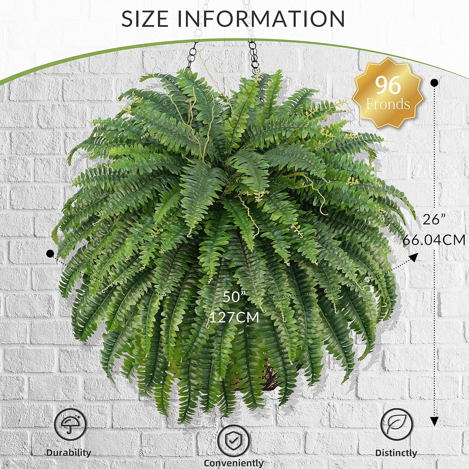 FOREST PRINCE 50″ Artificial Boston Ferns, Fake Bush Plants, Large Faux Ferns wi