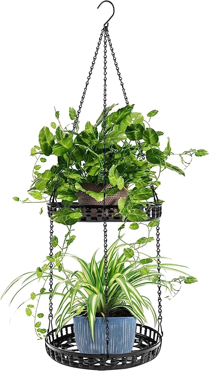 Plant Hanger Indoor Outdoor, 2 Tier Hanging Planter Plant Shelf, Metal Hanging..