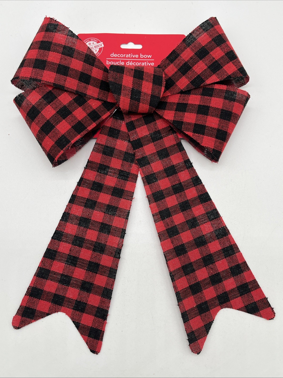 Christmas House Red and Black Buffalo Check PVC Bows, 14.5×9.625 in.