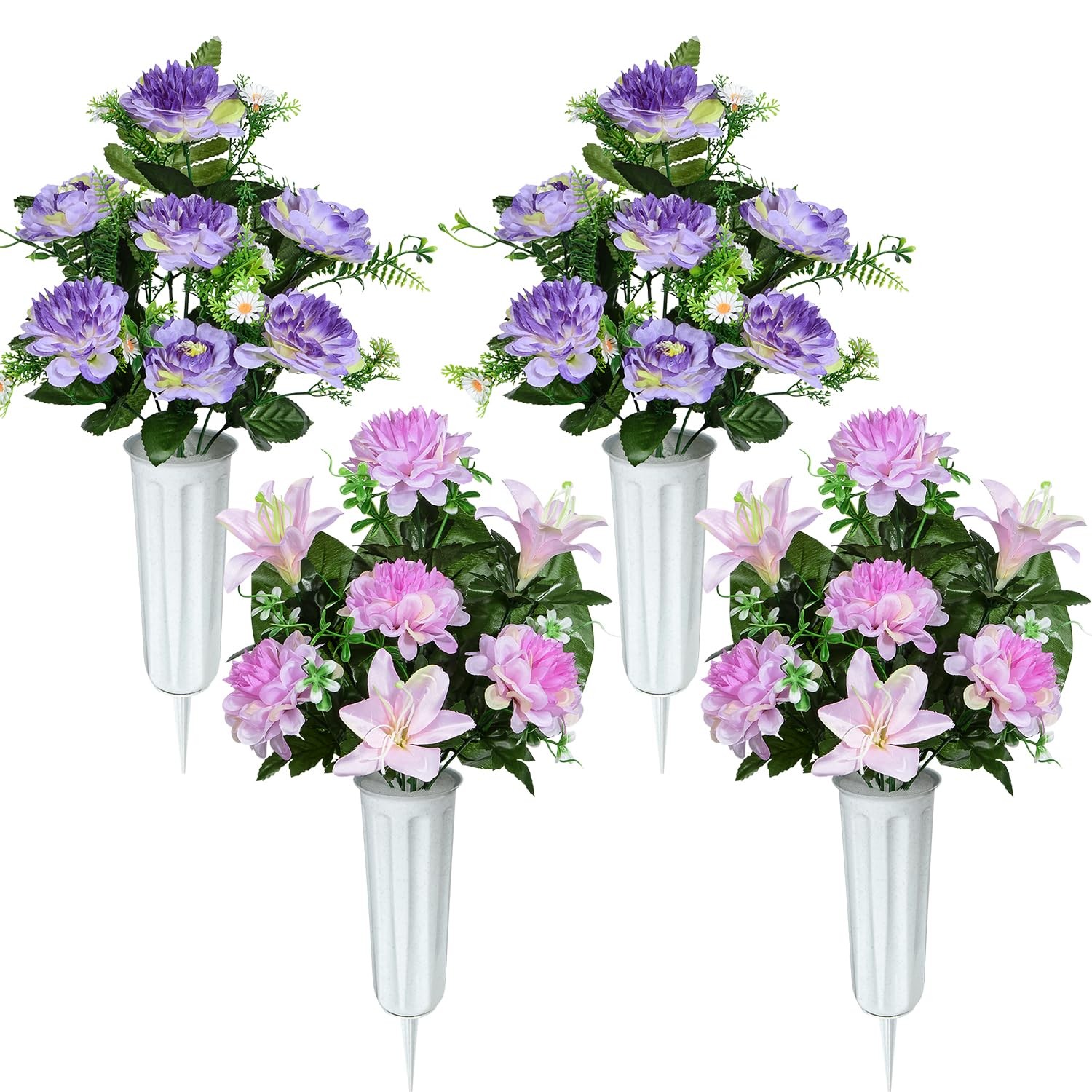 Artificial Cemetery Flowers, Artificial Grave Memorial Flowers with Vase for …