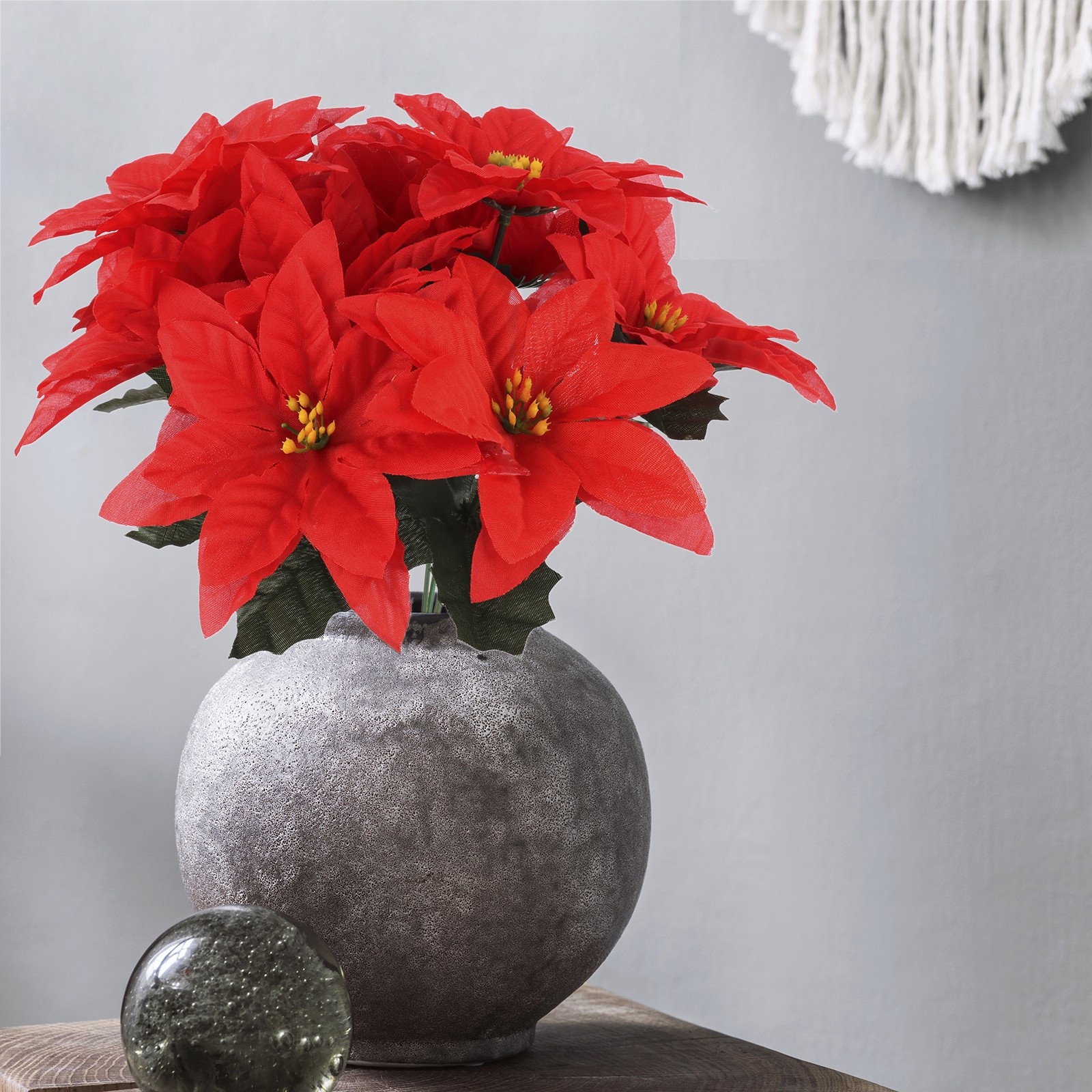 6 Branches Red Poinsettia 37cm Artificial Christmas Flower Decor