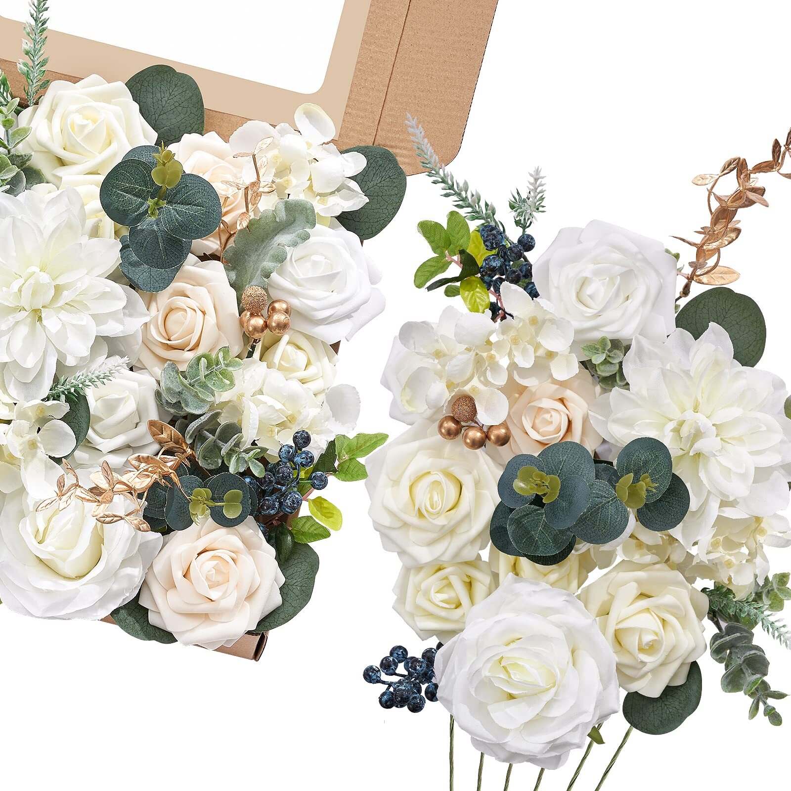 White Artificial Flowers Fake Roses Foam Silk Flowers Box Set for DIY Wedding…