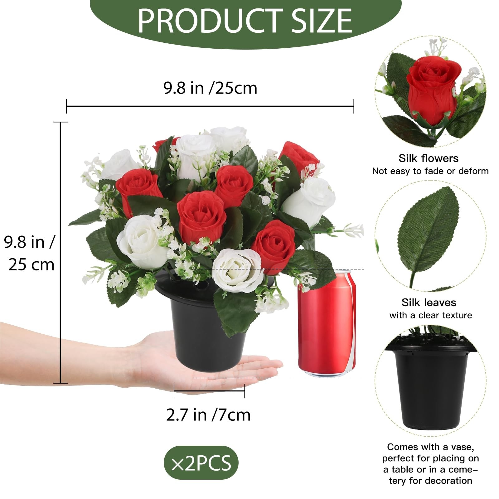 2 Sets Small Artificial Flowers in Pots for Grave Home Centerpiece Arrangemen…