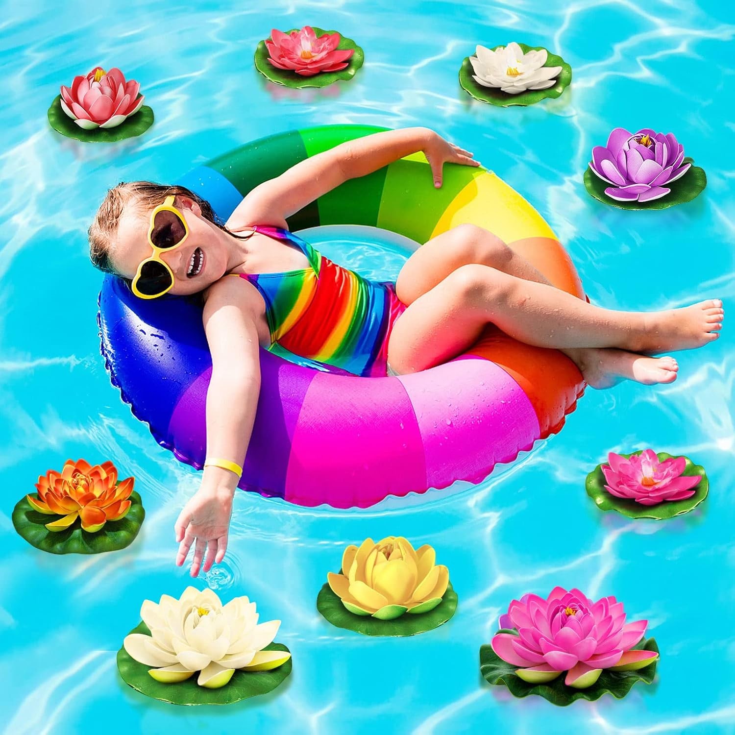 Artificial Lotus Flowers Water Lilies for Pond Pool, 10 Pcs Realistic Floating F