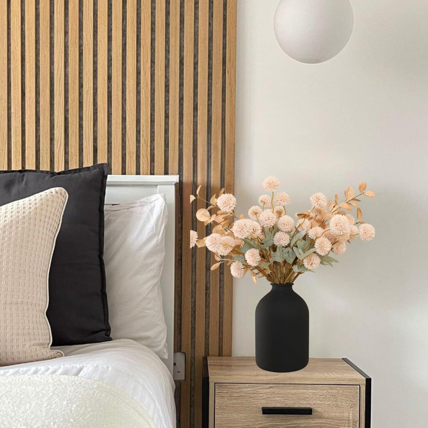 Beige Flowers Artificial + Eucalyptus, Fake Mums Long Stem Flowers, Tan Nude Cre