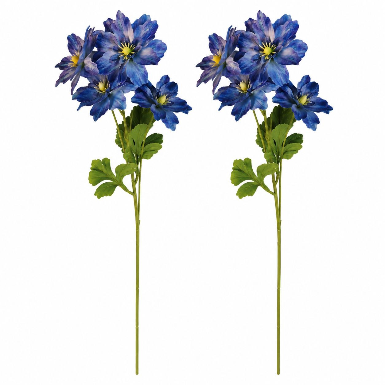 Blue Purple Real Touch Flower Stems Set of 2, 24 Inch Faux Flowers for Coastal C