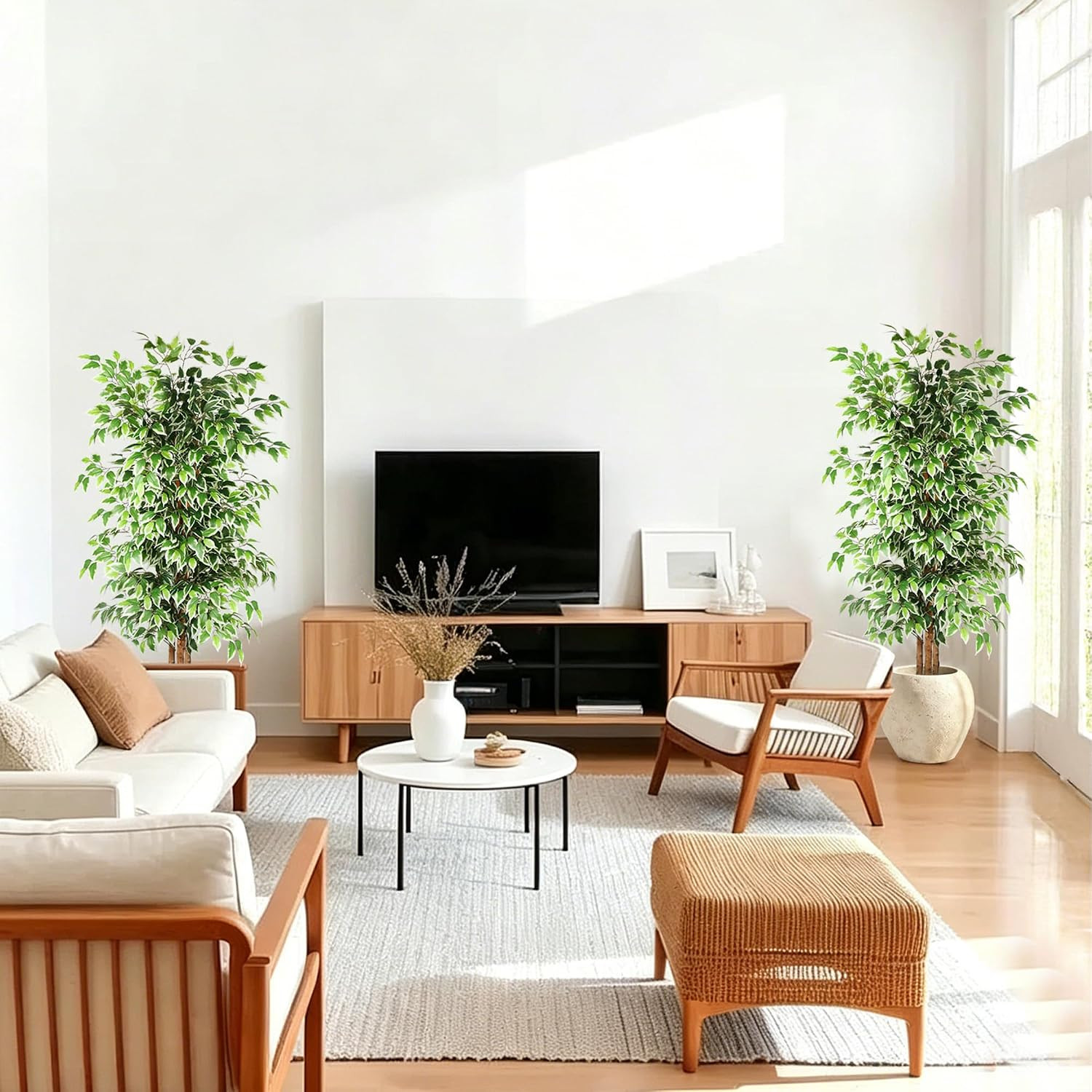 6Ft Ficus Artificial Tree, Tall Faux Trees Indoor with Natural Trunk and Fake Si