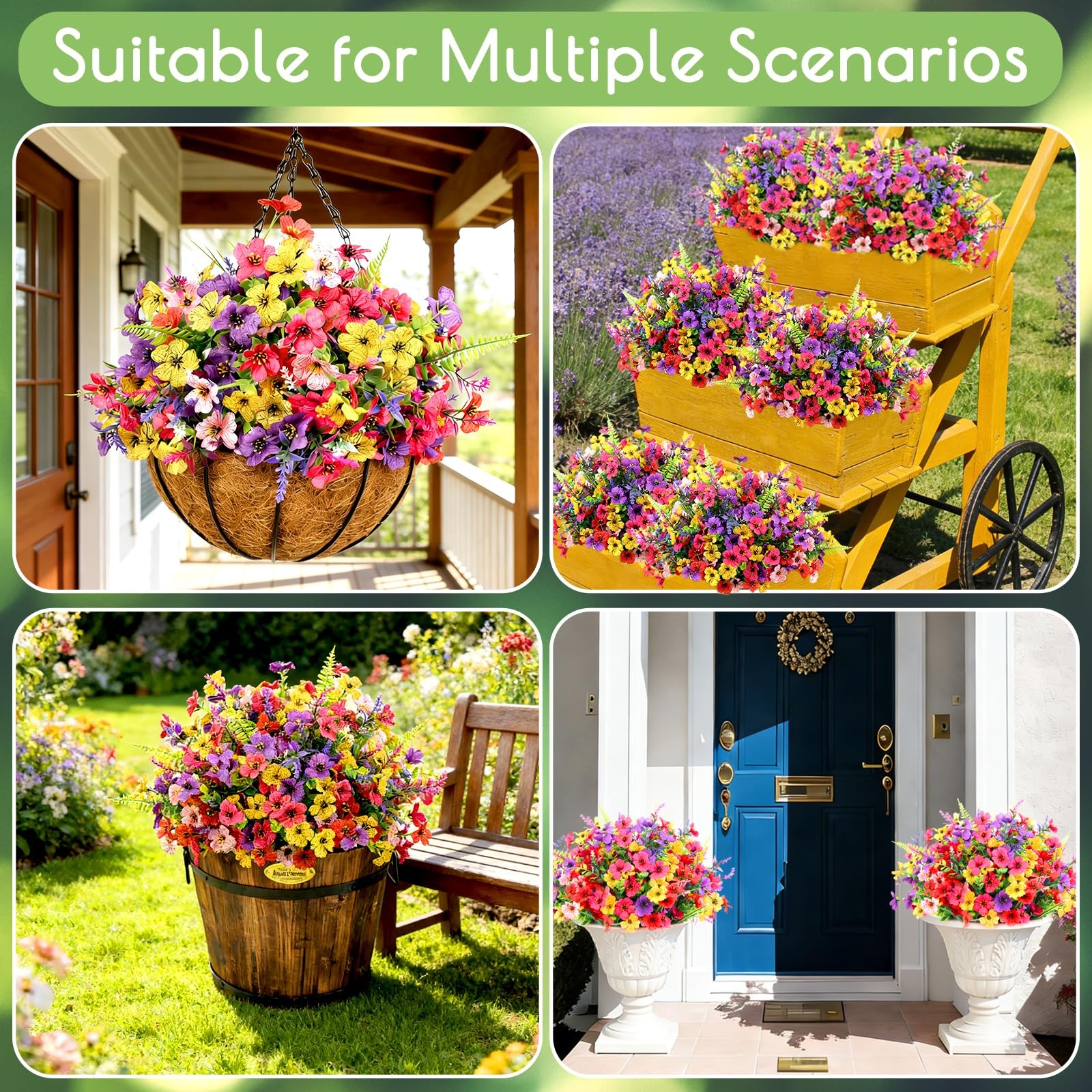 24 Bundles Artificial Flowers for Outdoors Decoration, UV Resistant Fake Silk…