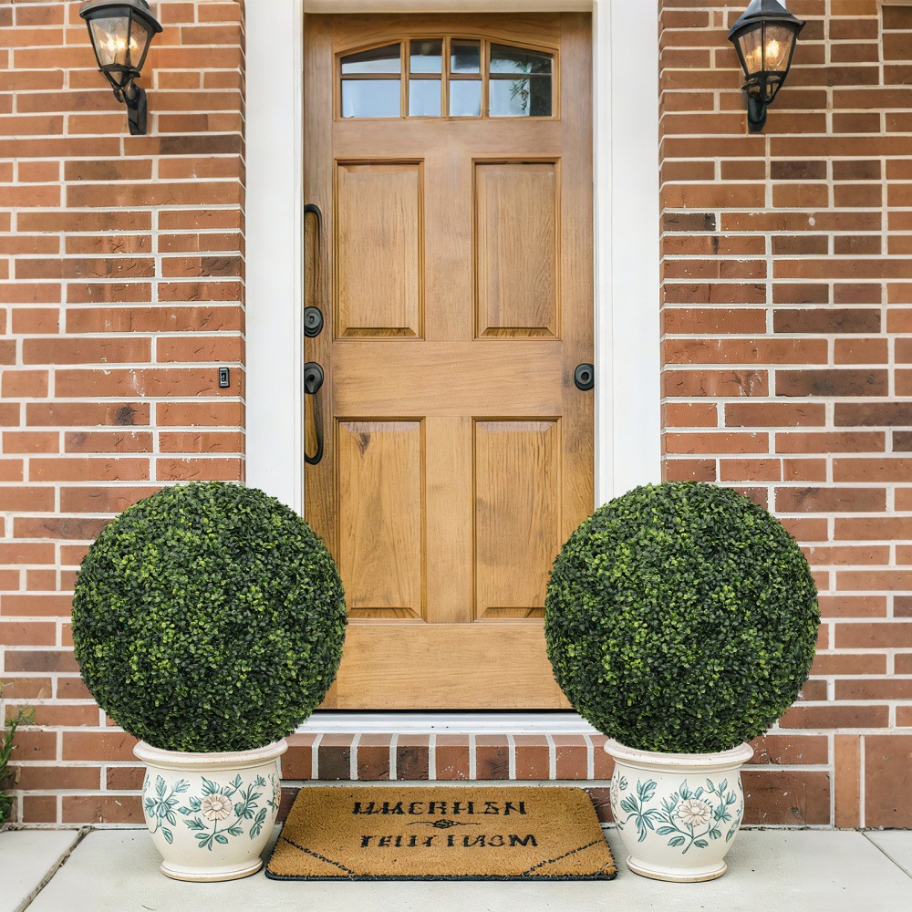 22.4IN Dark Artificial Topiary Balls Outdoor Faux Boxwood Large Decorative
