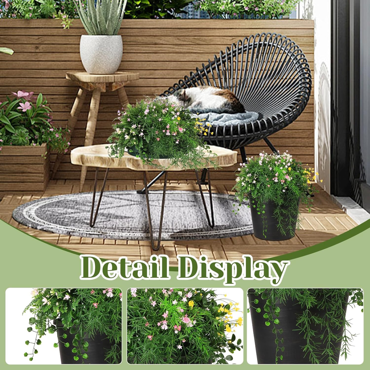 5 in 1 Artificial Plants & Flowers, Potted Fake Babybreath Grass Plant for Home