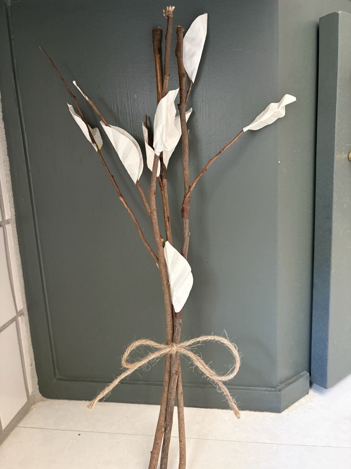 West Elm Twig Floral Display Modern Rustic Holiday 3 Twigs Paper Leaves 16 Inch