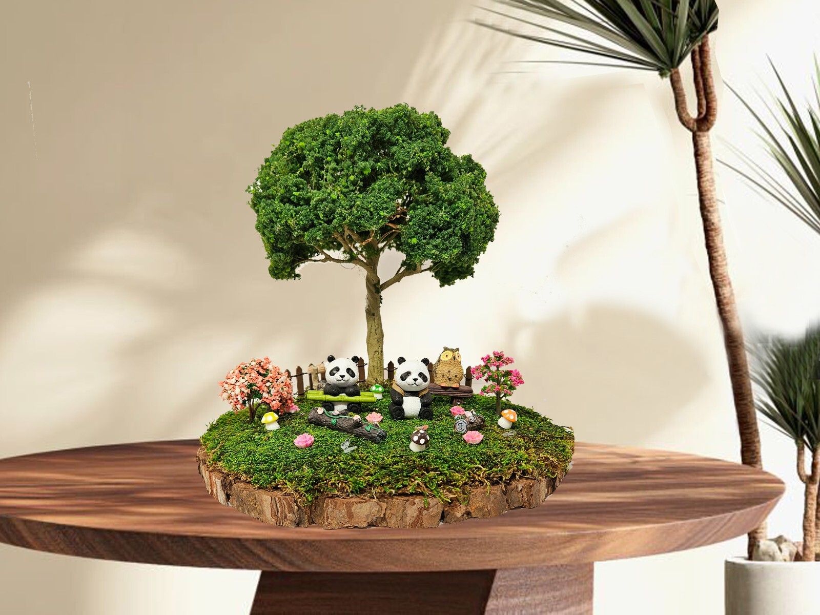 Bonsai Handmade Mini Fake Faux Plants Tree for Home Office Decor Panda Moss