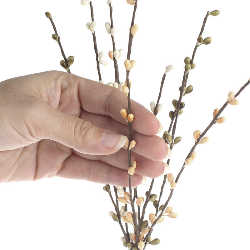 Set of 12 Hand Wrapped White, Peach and Olive Green 12″ Pip Berry Sprays