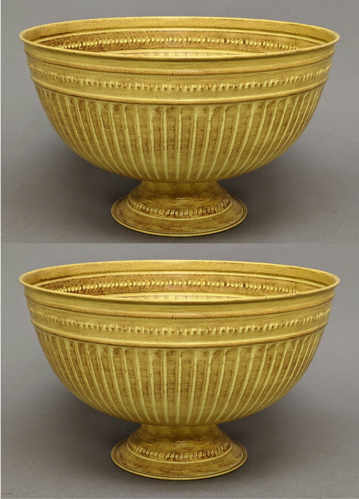 Compote Bowl Vase Beige Finish Metal Centerpiece 12″Dia 7.5″High Set/2