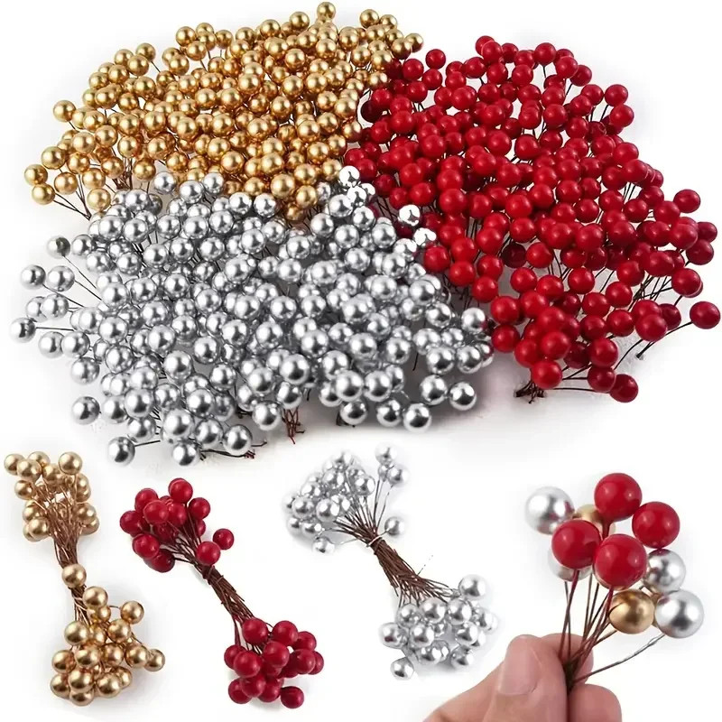 50/1000pcs Artificial Red Berry Stamen Bead Mini Floral Wreath Ornament Xmas DIY
