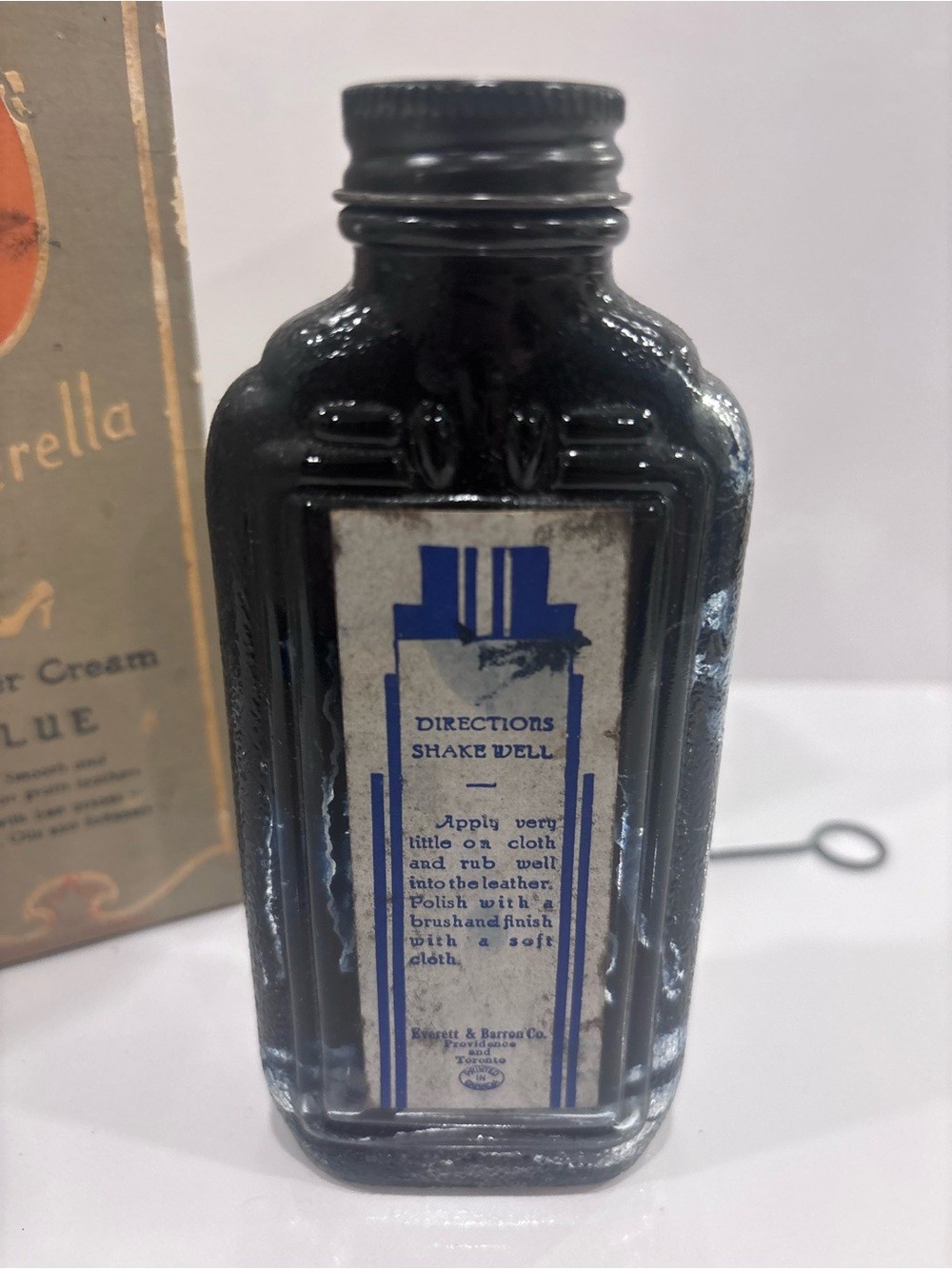 Vintage Cinderella leather cream blue shoe polish complete box bottle dauber