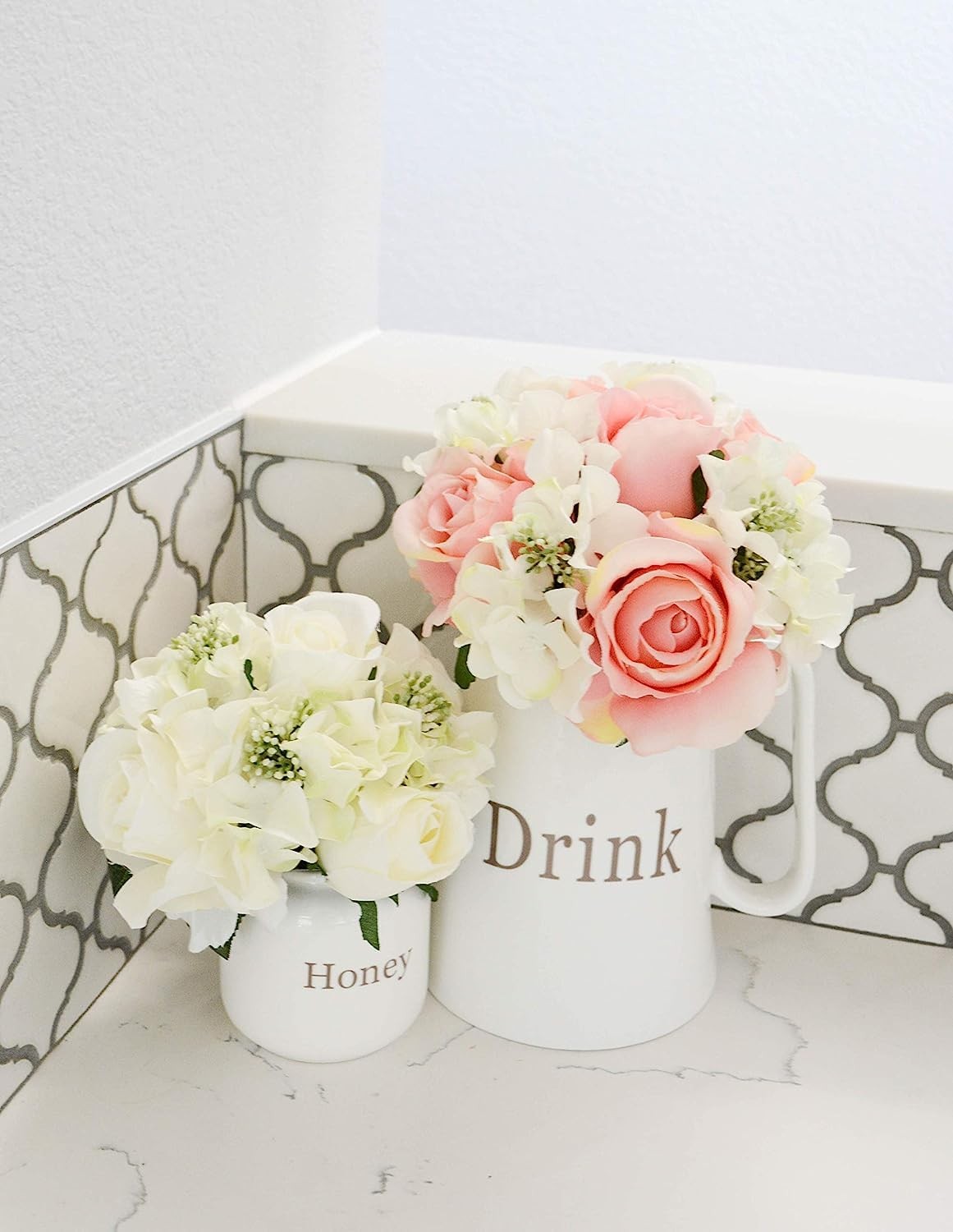 Artificial Rose Hydrangea Flowers Bouquet, 9 Stems Faux Wedding Bouquet for B…