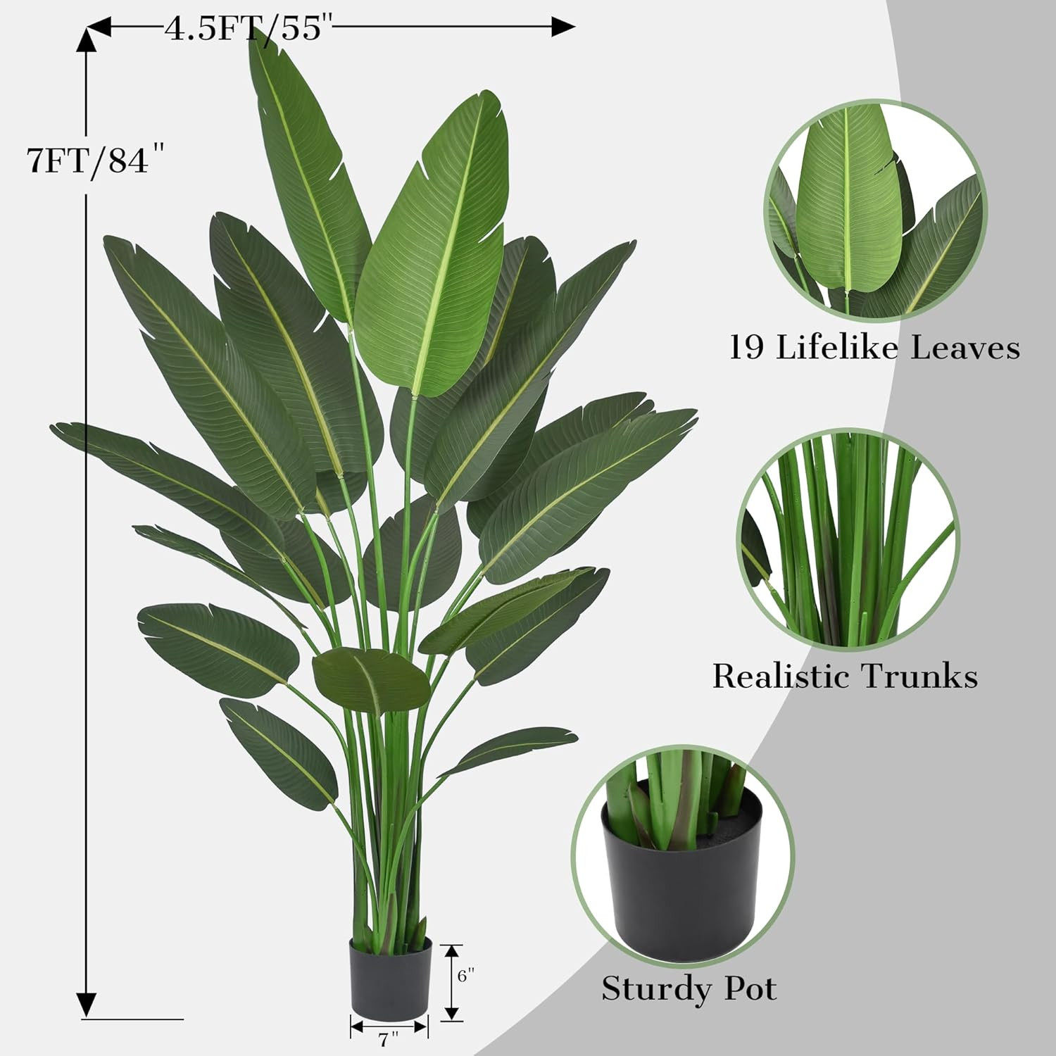 7FT Bird of Paradise Artificial Plant, 84″ Tall Artificial Plants Indoor with 19
