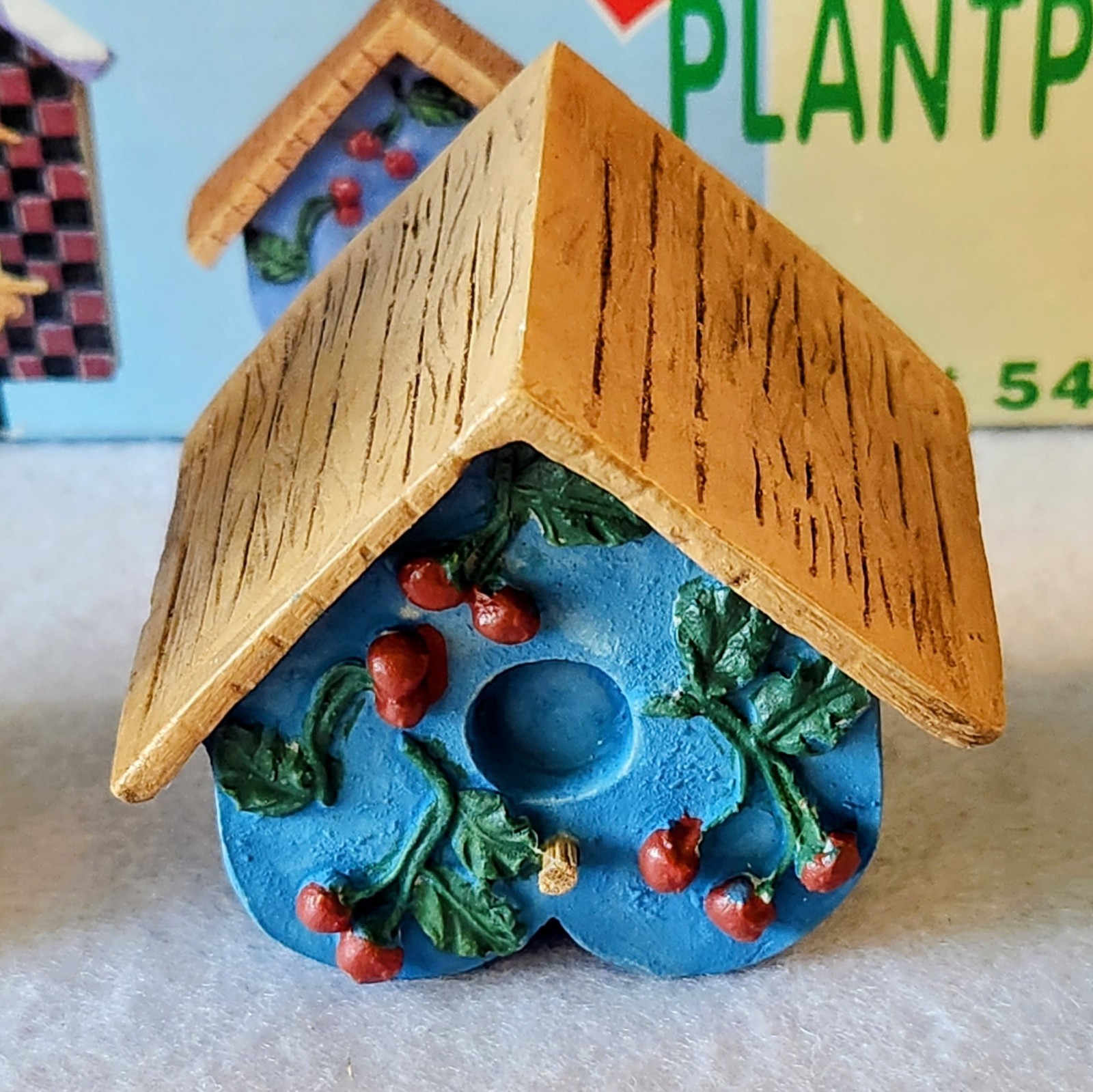 Set Of 4 Small Hand Painted Birdhouses Plant Picks Indoor Country Cottage Decor