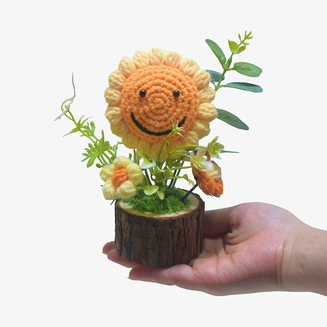 Handmade Crochet Sunflowers Flowers Bouquet Creative Knitted Potted Plant Cute