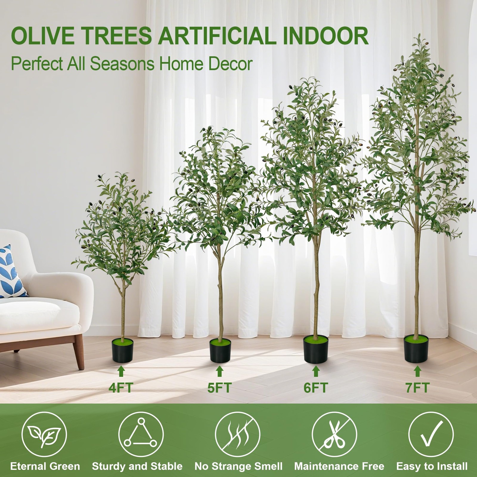 TENNOLA 4 FT Olive Trees Artificial Indoor, Faux Tree 3ft 11in, Green