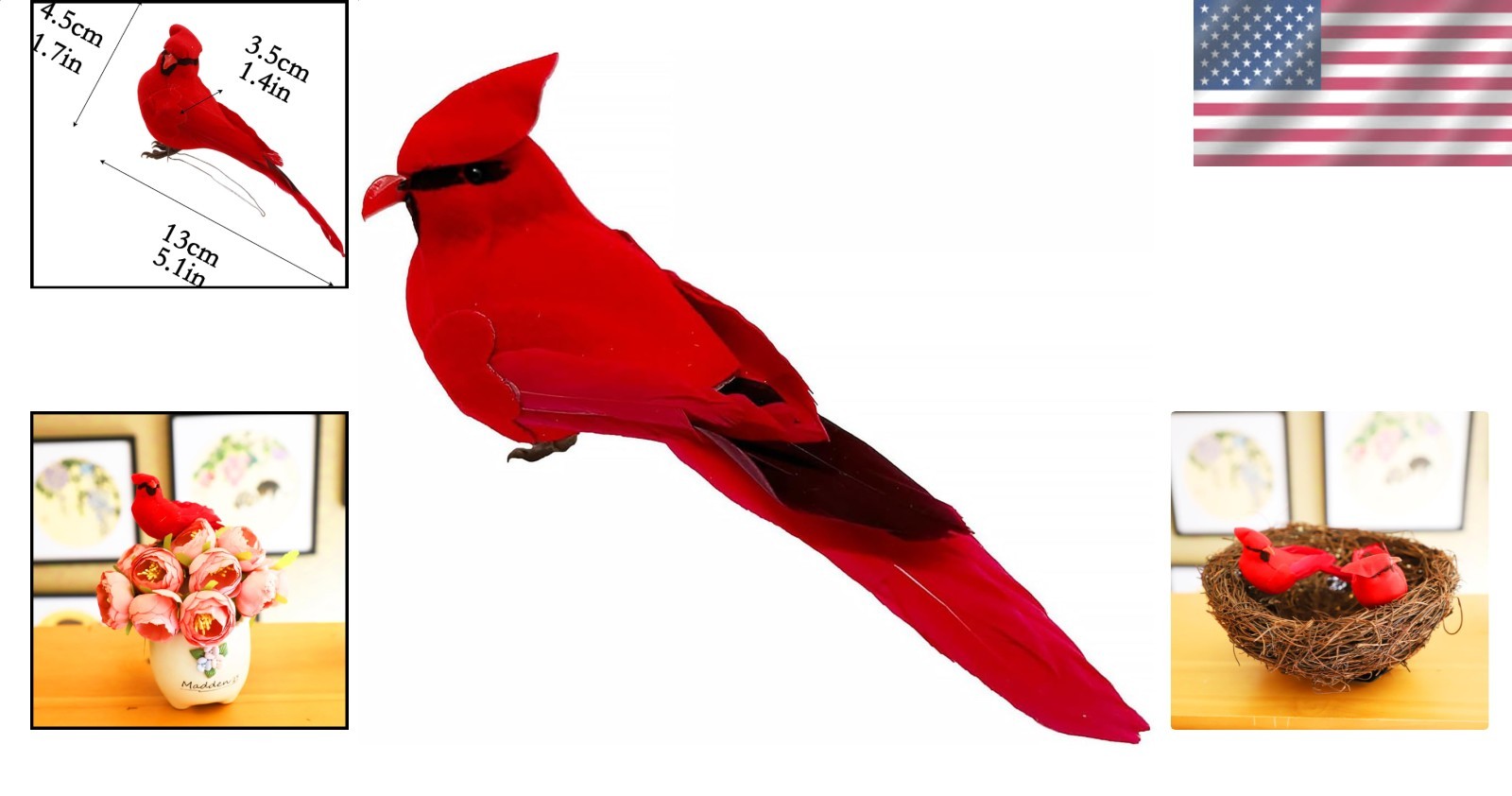 Artificial Bird Red Cardinal Realistic Feathered Figurine Home Decor Craft Pr…