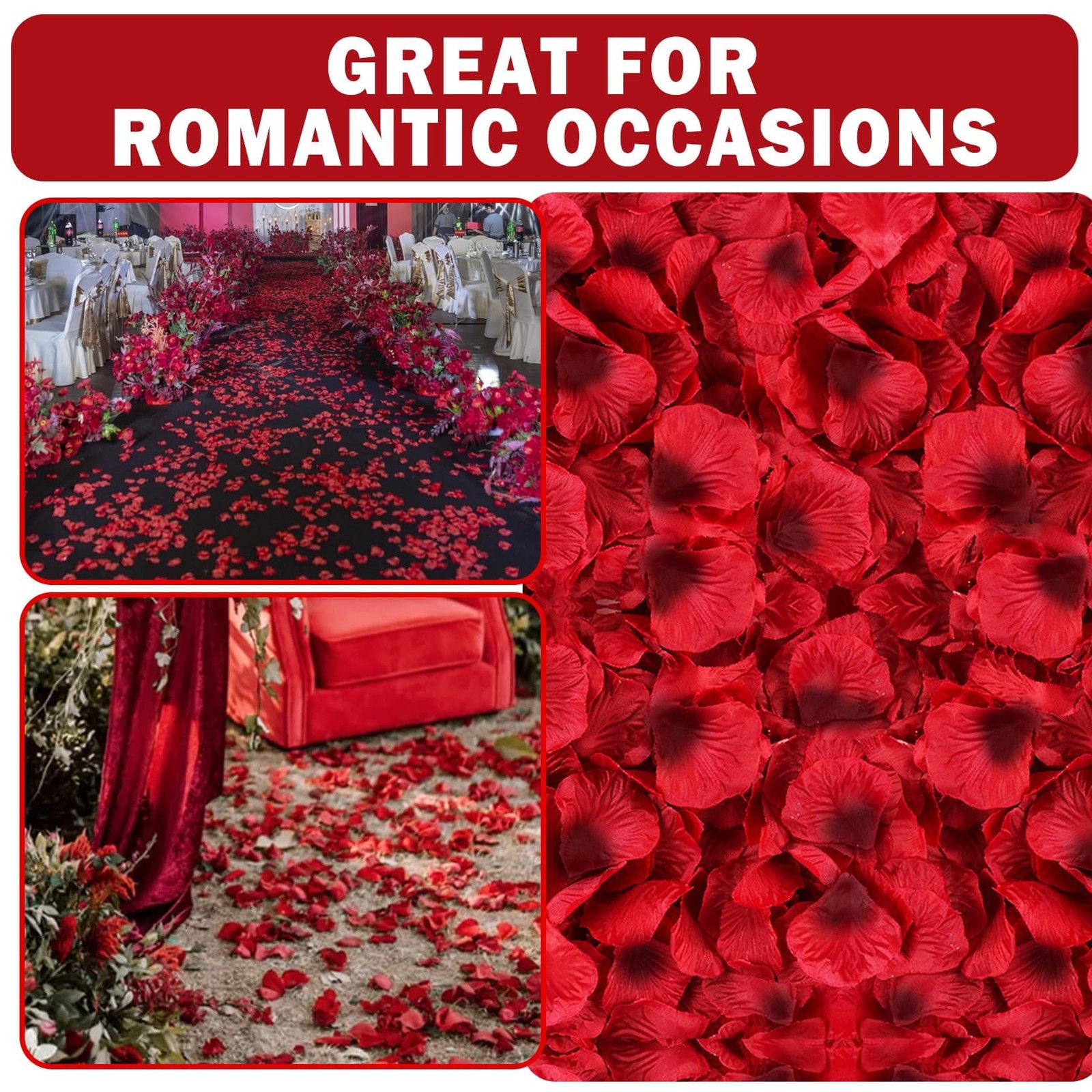 300PCS Fake Rose Petals for Romantic Night Romantic Festive Atmosphere Creati…