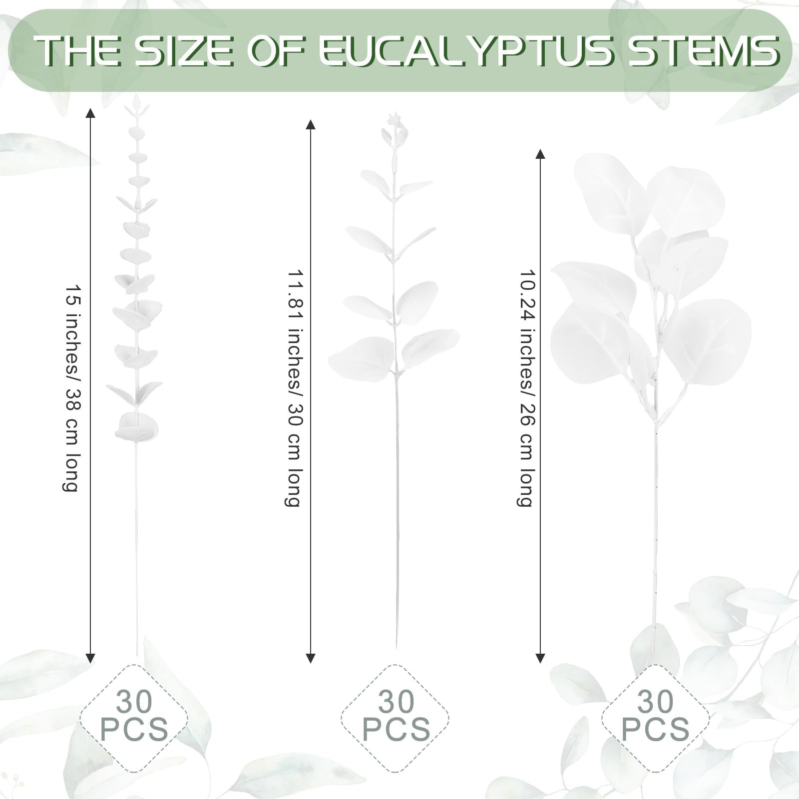 90 Pcs 3 Kinds Mixed Eucalyptus Leaves Stems Bulk Artificial Silver Dollar Le…