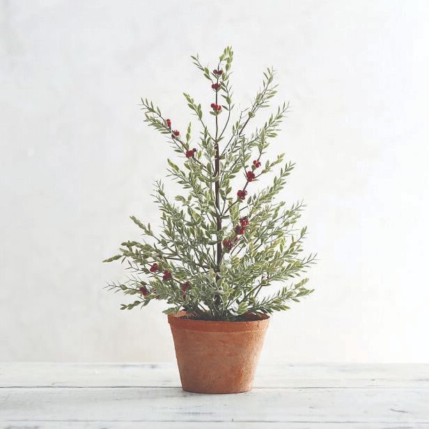 NEW Pottery Barn Red Berry Faux Branch Sage Topiary Terra Cotta Potted Plant NWT