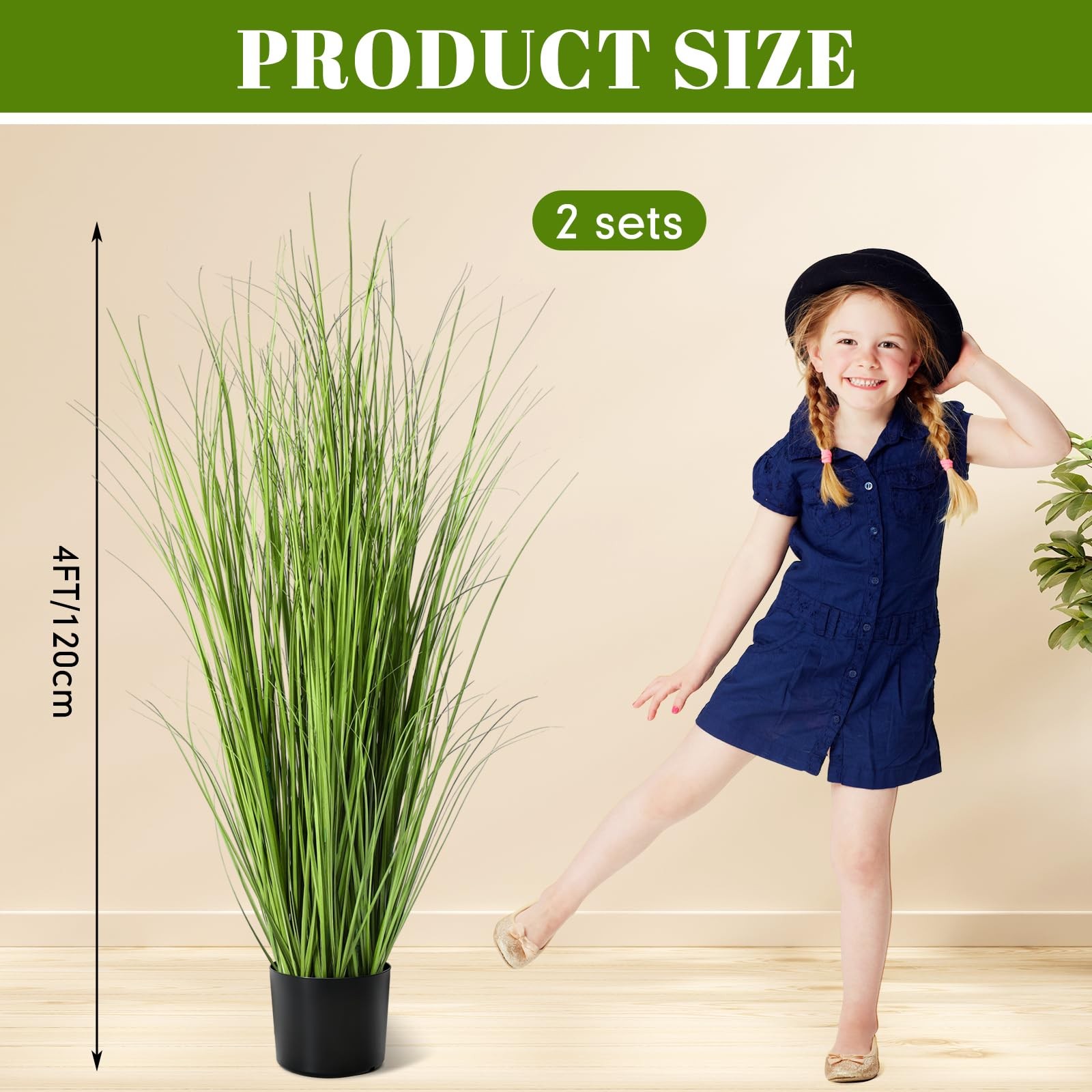Jexine 2 Pieces 4 ft Tall Artificial Grass Plant Potted Greenery Floor Plants