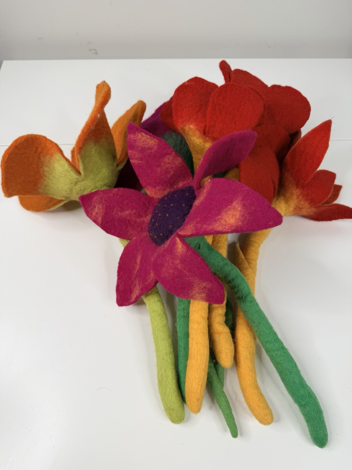 handmade 9 Whimsical Wool Felt Flowers Bouquet Great Gift Idea large colorful