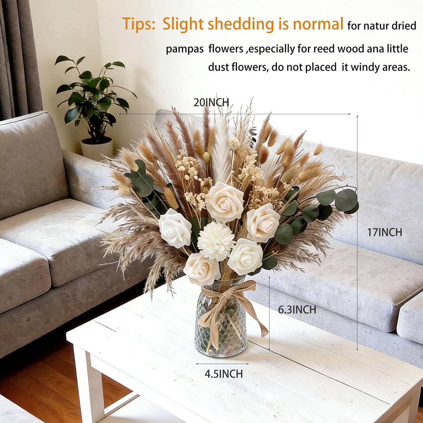 Indoor Artificial Dried Flowers with Vase for Table Top Decor,Natural Dried P…