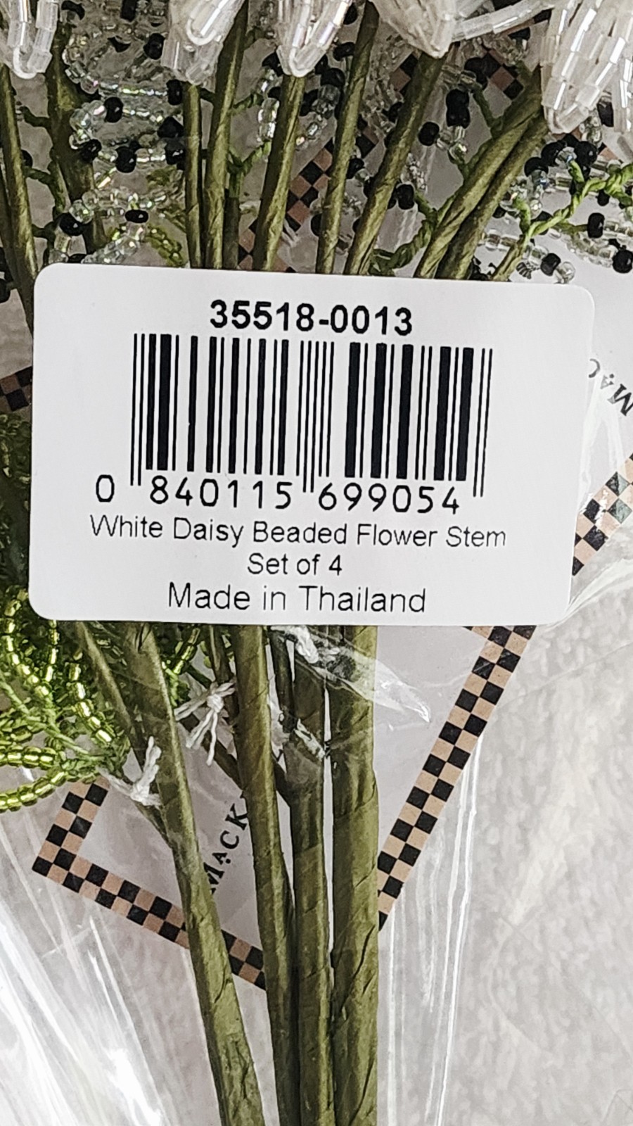Mackenzie Child White Daisy Beaded Flower Stems Set of 4 18″ NEW!!