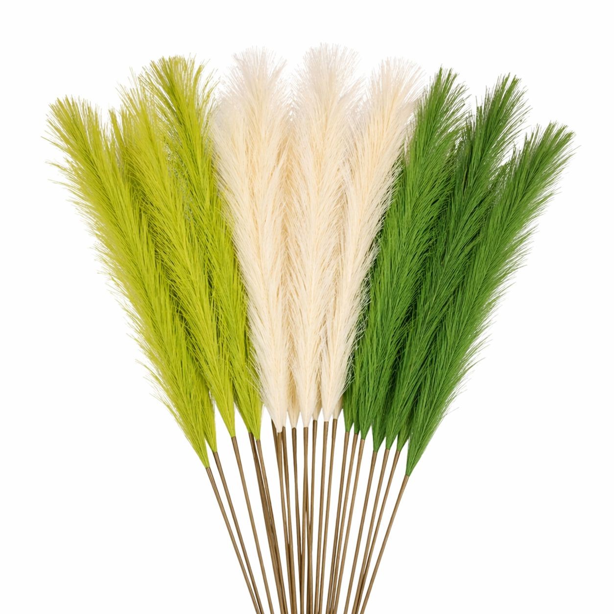 Green Pampas Grass Bundle 16 Stem Faux Pampas White and Green Boho Decor Vase Fi