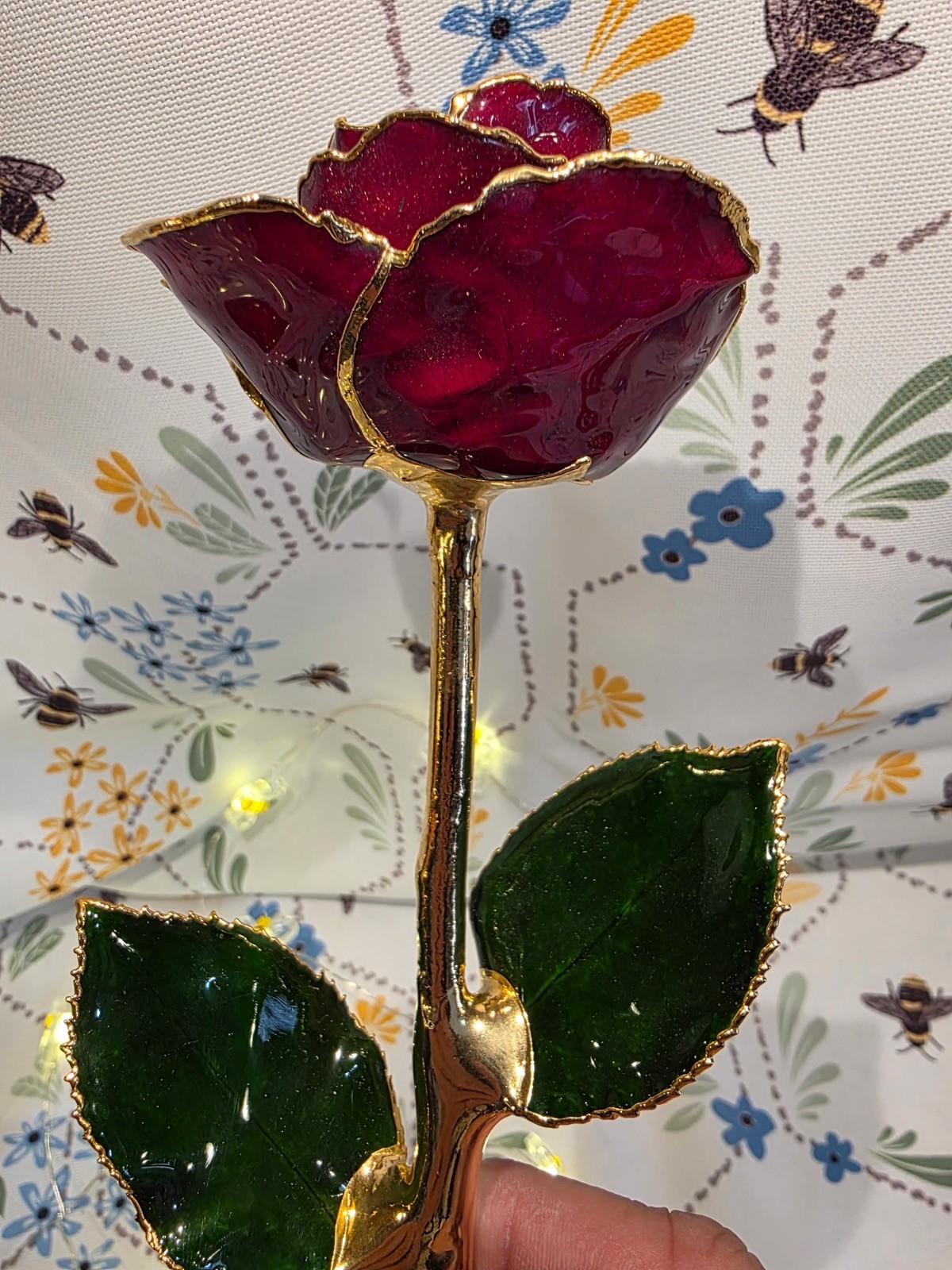24k Gold Dipped Garnet Colored Lacquer Real Rose Valentine’s Day Holiday Gift