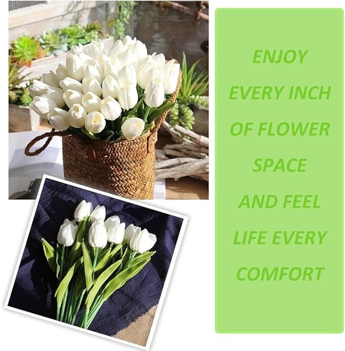 30 Tulipanes Artificiales de Tacto Real de PU, 14″, para Decoración de Hogar NEW