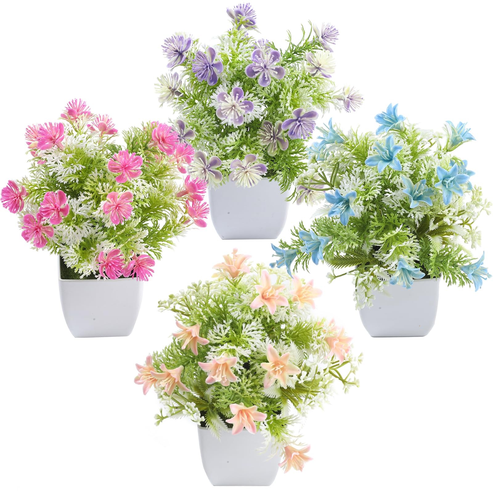 Mini Artificial Faux Plants Fake Plant with Flowers for Bathroom Office Home