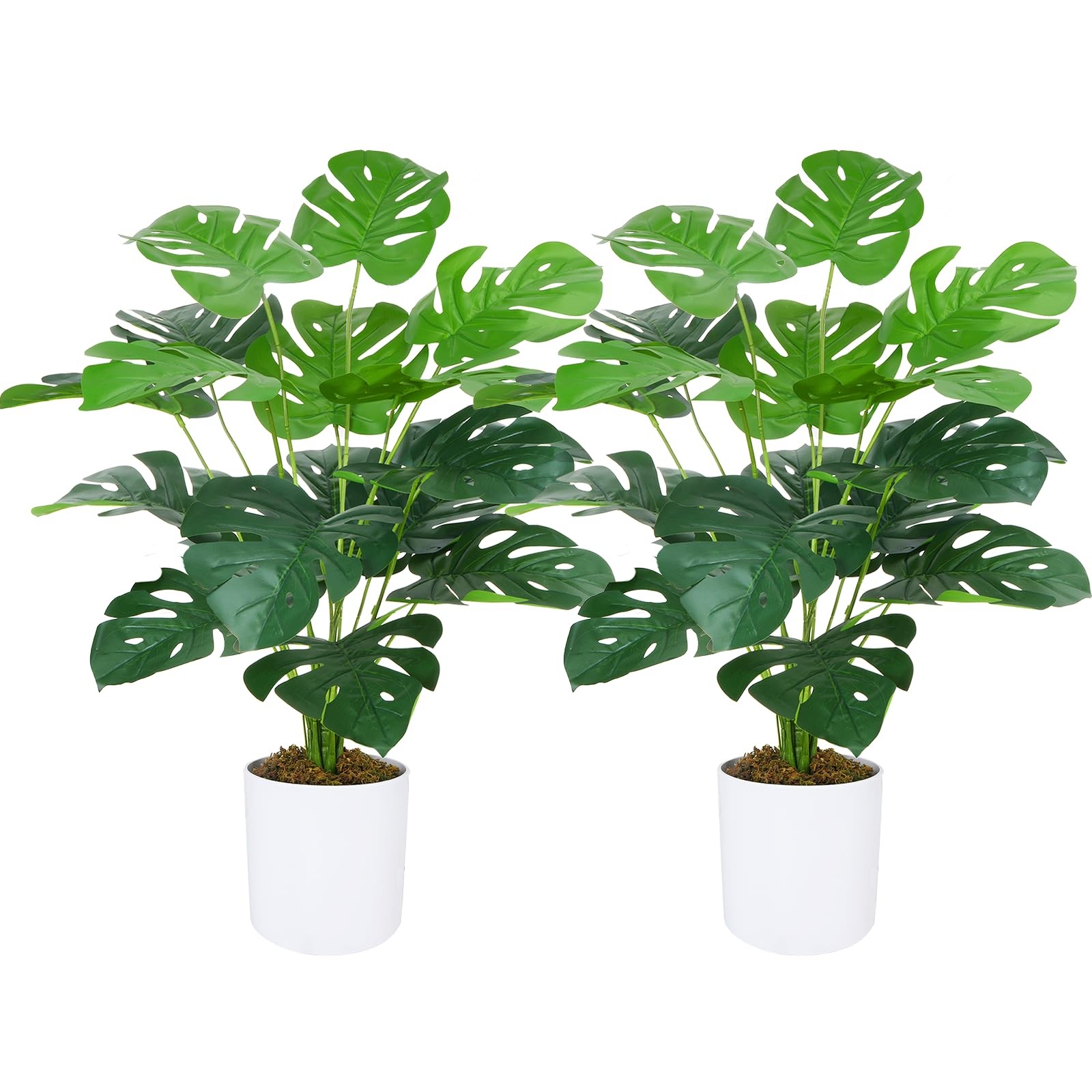 2 Pack Large Fake Plants 28″ Artificial Monstera Faux Potted Plants Indoor Ou…