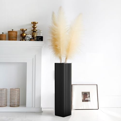 18″ Modern Vertical Stripe Floor Vase, Tall Centerpiece Vase for 18 IN Black