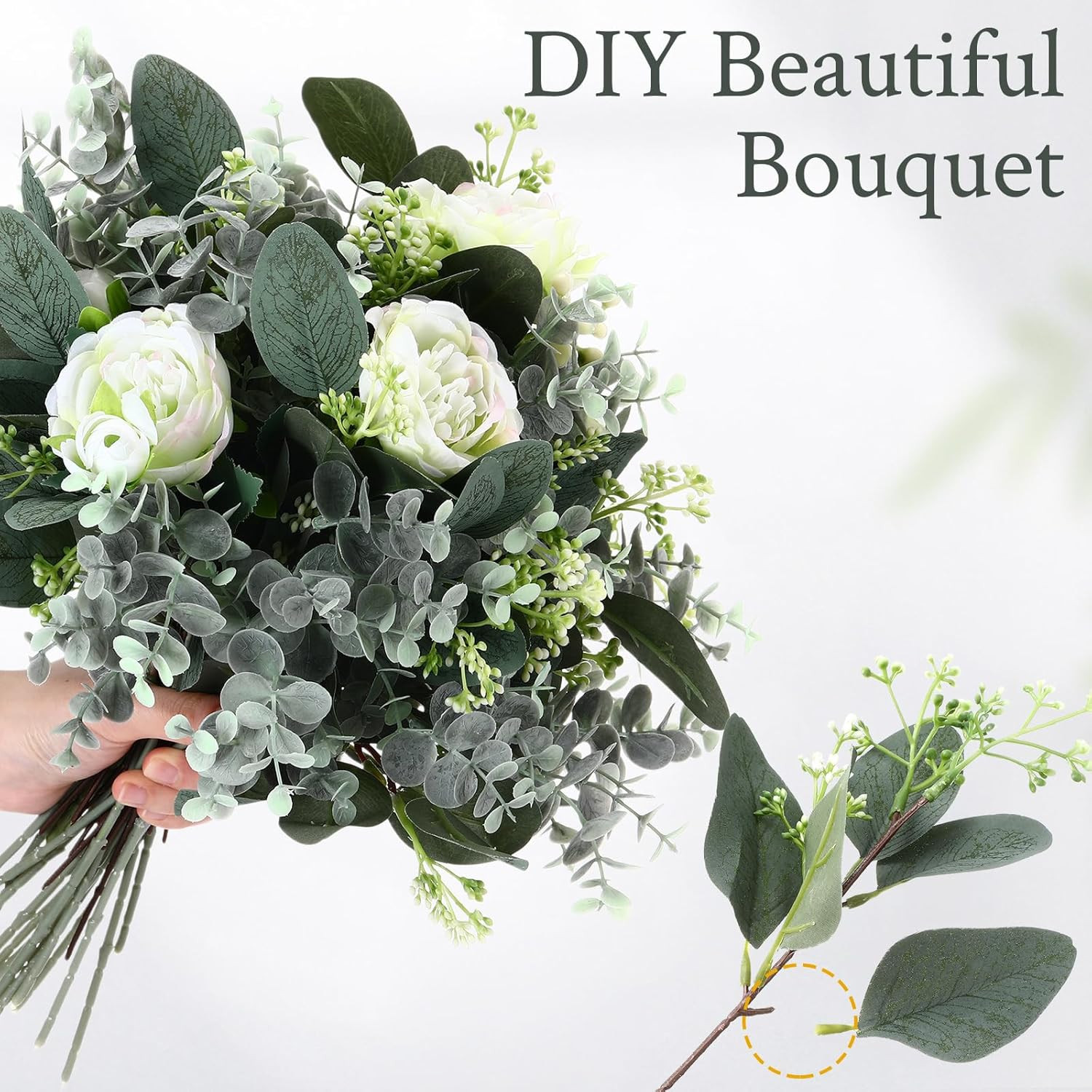 Bulk Mixed Eucalyptus Stems with White Seeds for Floral Arrangements & Decor