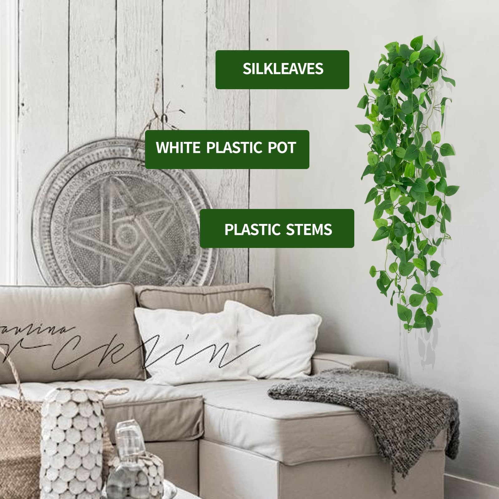 Fake Hanging Plants for Room Decor,1pcs Artificial Potted Plants Vines for Wa…