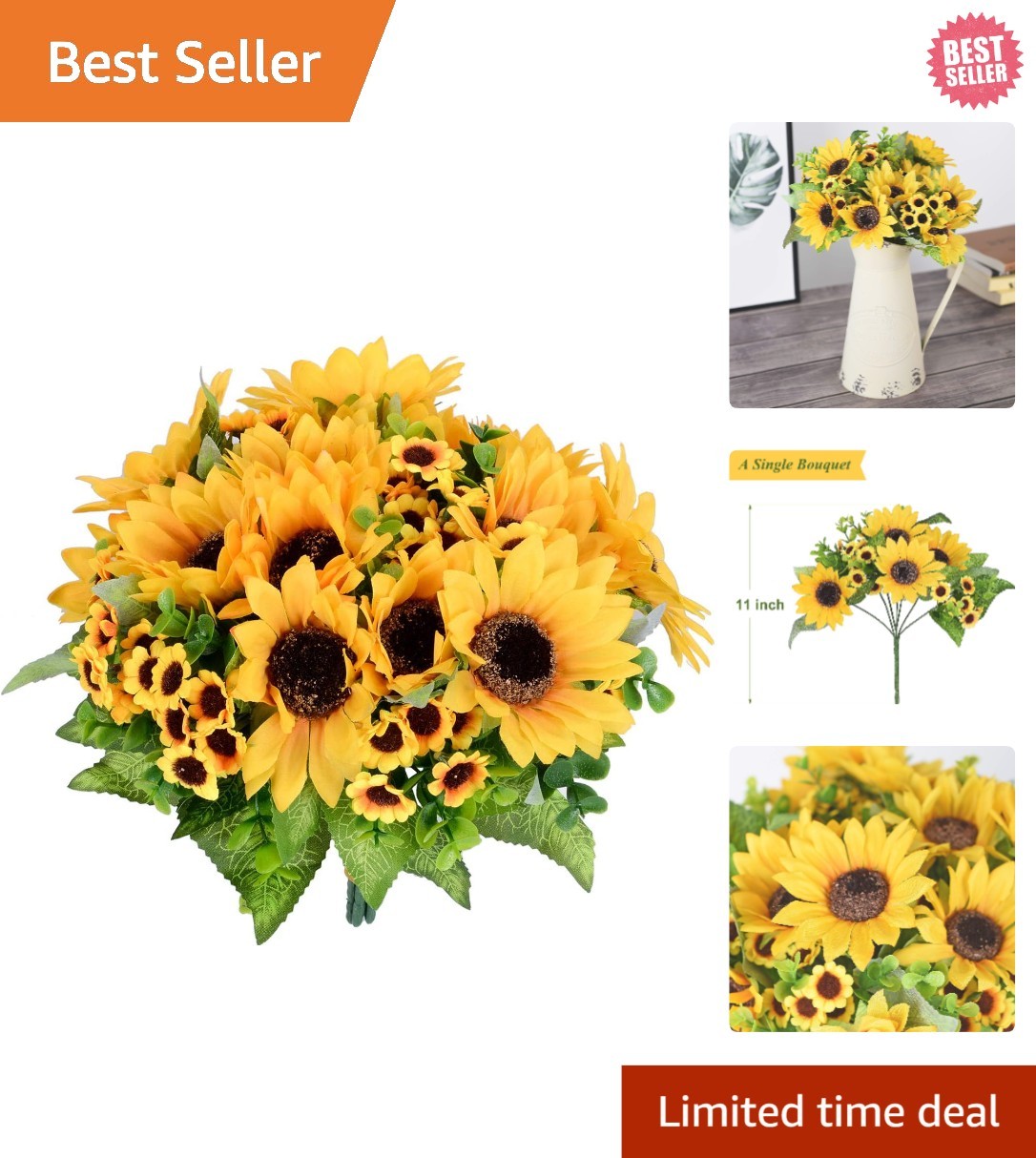 2 Pack Lifelike Silk Sunflower Bouquets – Perfect for Home & Wedding Decor
