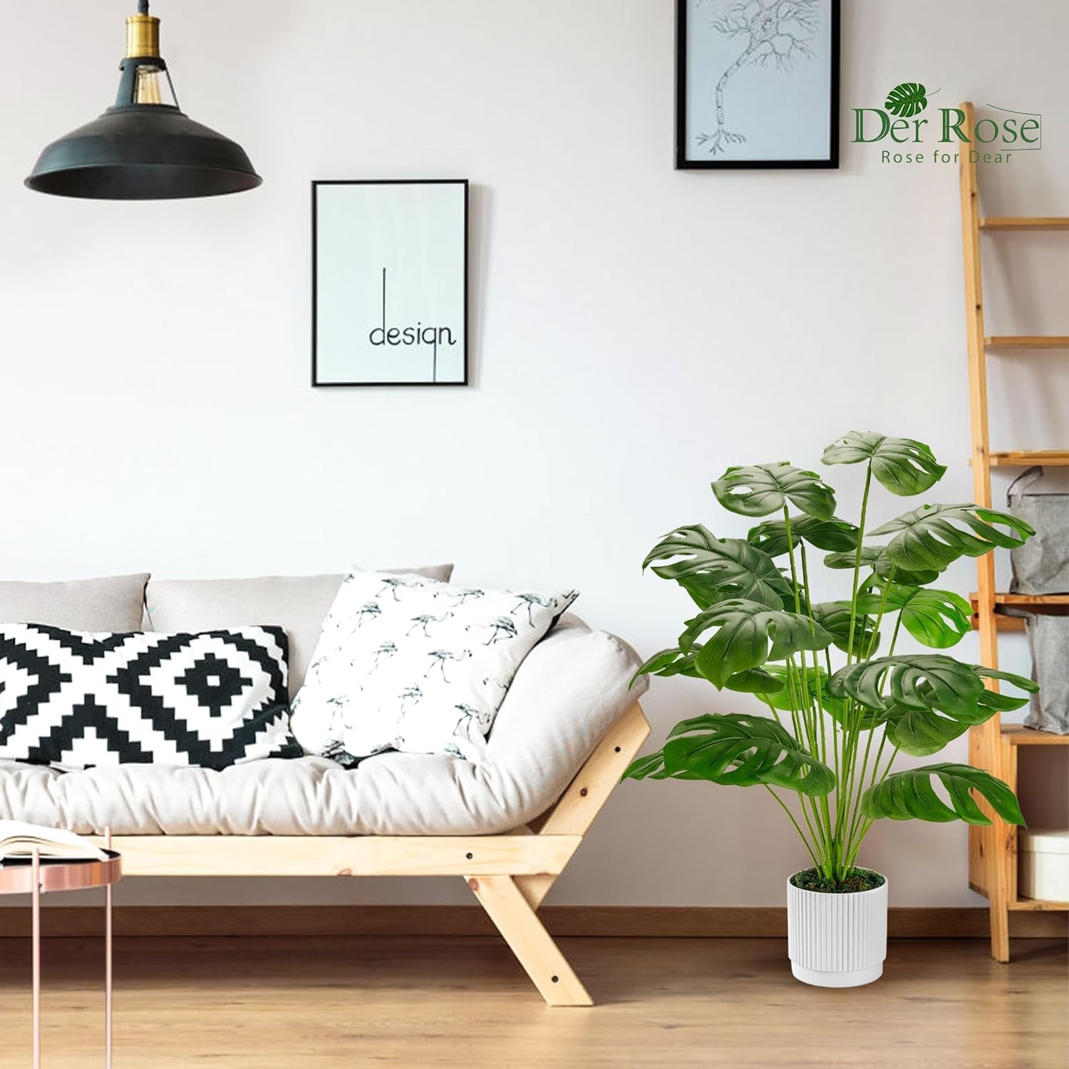 28″ Fake Plants Large Artificial Monstera Faux Plants Indoor with White Pot for